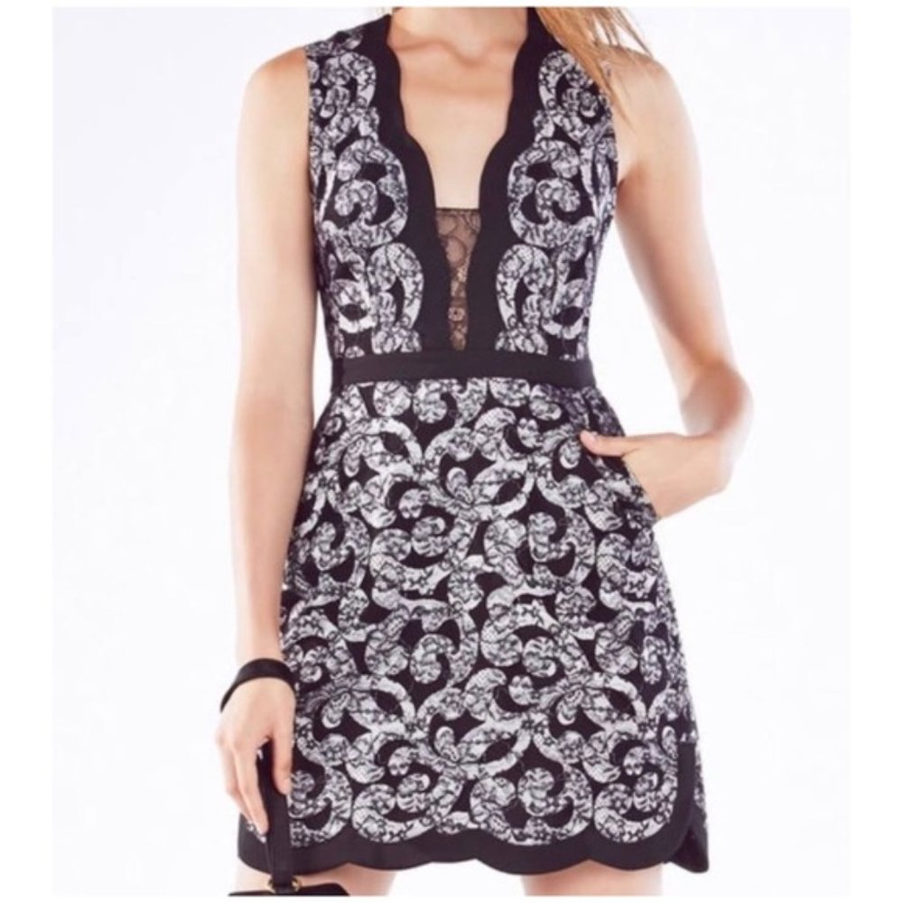 BCBGMaxAzria SIRENA Dress Black w/ Silver Detailing